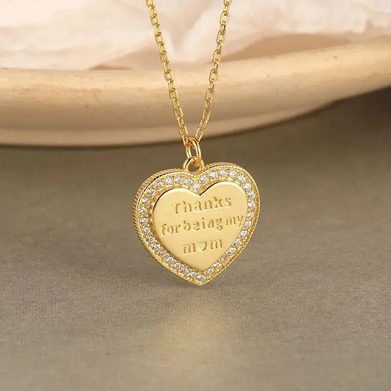 Lovcia Monther's Day CZ Heart Letters 925 Sterling Silver Necklace-Necklaces-Gold-Gold