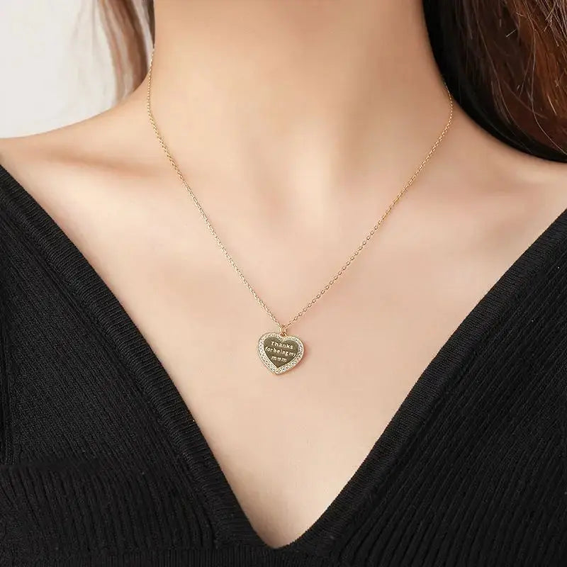 Lovcia Monther's Day CZ Heart Letters 925 Sterling Silver Necklace-Necklaces-Gold-Gold