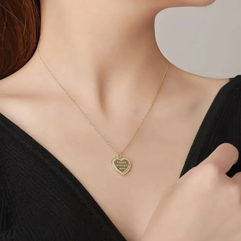 Lovcia Monther's Day CZ Heart Letters 925 Sterling Silver Necklace-Necklaces-Gold-Gold