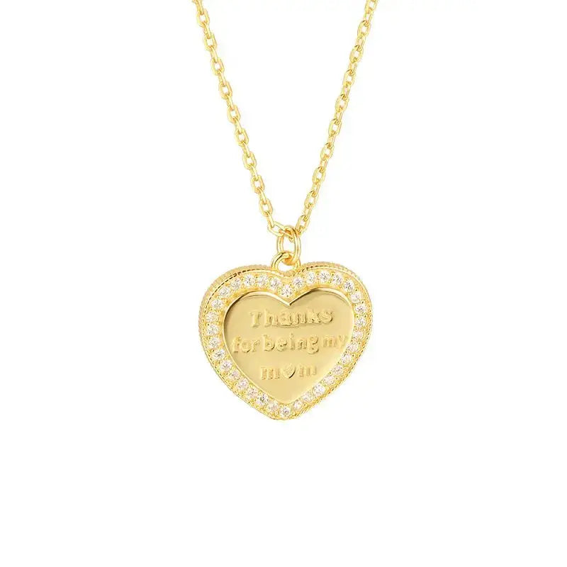 Lovcia Monther's Day CZ Heart Letters 925 Sterling Silver Necklace-Necklaces-Gold-Gold