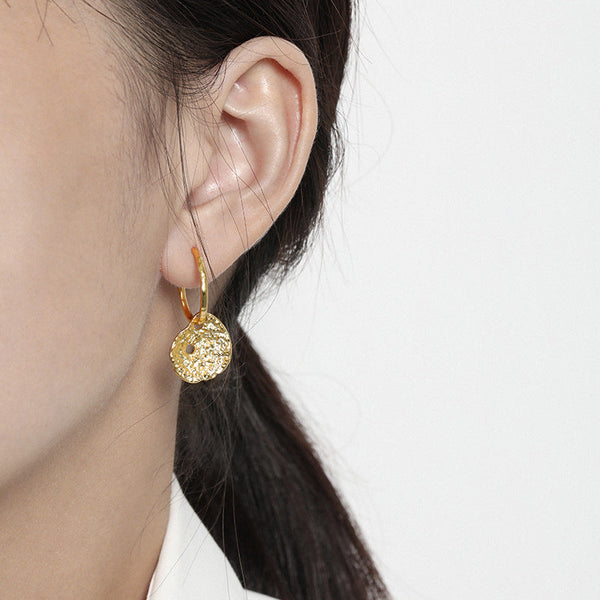 Lovcia Moon Face 12mm Gold Plated Stud Earrings For Women-Earrings-Yellow Gold-Yellow Gold