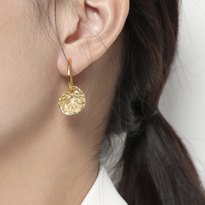 Lovcia Moon Face 12mm Gold Plated Stud Earrings For Women-Earrings-Yellow Gold-Yellow Gold