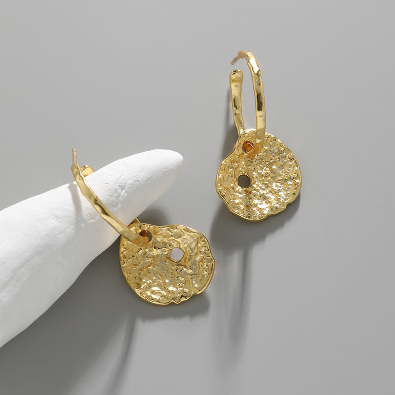 Lovcia Moon Face 12mm Gold Plated Stud Earrings For Women-Earrings-Yellow Gold-Yellow Gold