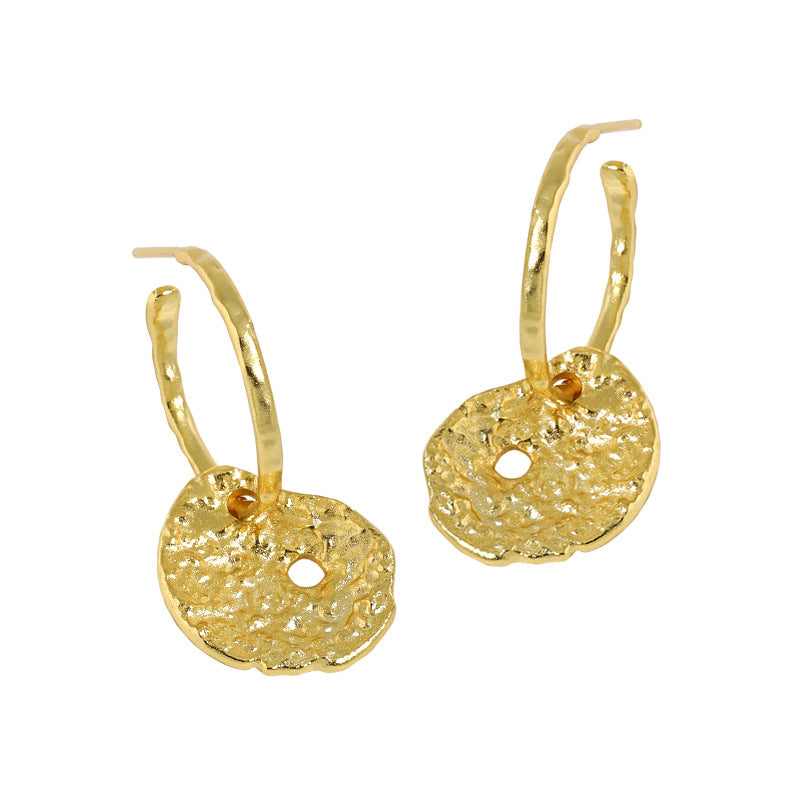Lovcia Moon Face 12mm Gold Plated Stud Earrings For Women-Earrings-Yellow Gold-Yellow Gold