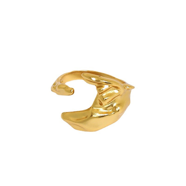 Lovcia Moon Irregular 925 Sterling Silver Adjustable Ring-Rings-Yellow Gold-Yellow Gold