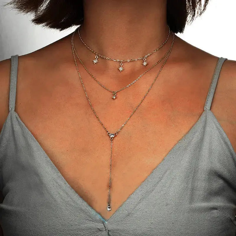 Lovcia Moon Star Necklace Multilayer Necklace Set Sweater Chain-Necklaces-Necklace-Necklace