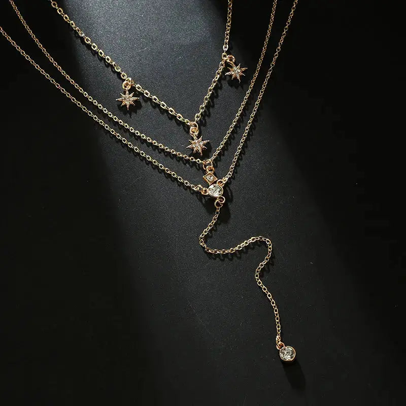 Lovcia Moon Star Necklace Multilayer Necklace Set Sweater Chain-Necklaces-Necklace-Necklace