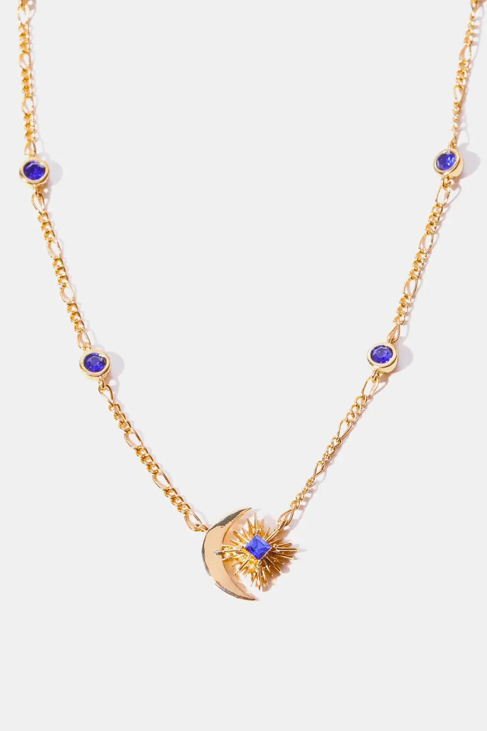 Lovcia Moon & Star Shape Zircon Pendant Necklace-Necklaces-Gold-One Size-Gold