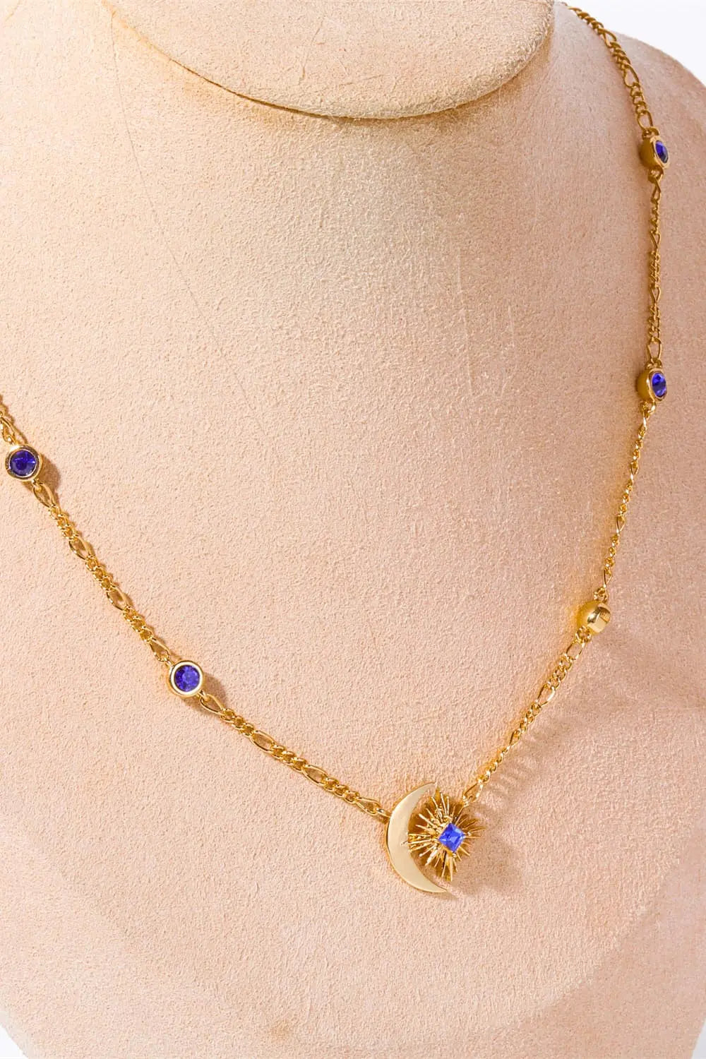 Lovcia Moon & Star Shape Zircon Pendant Necklace-Necklaces-Gold-One Size-Gold