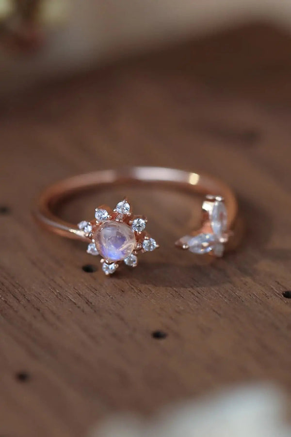 Lovcia Moonstone 18K Rose Gold-Plated Open Ring-Rings-Rose Gold-One Size-Rose Gold