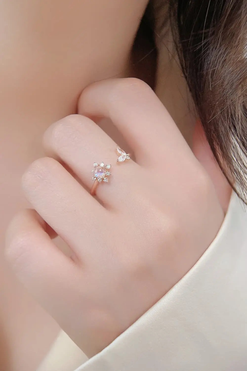 Lovcia Moonstone 18K Rose Gold-Plated Open Ring-Rings-Rose Gold-One Size-Rose Gold