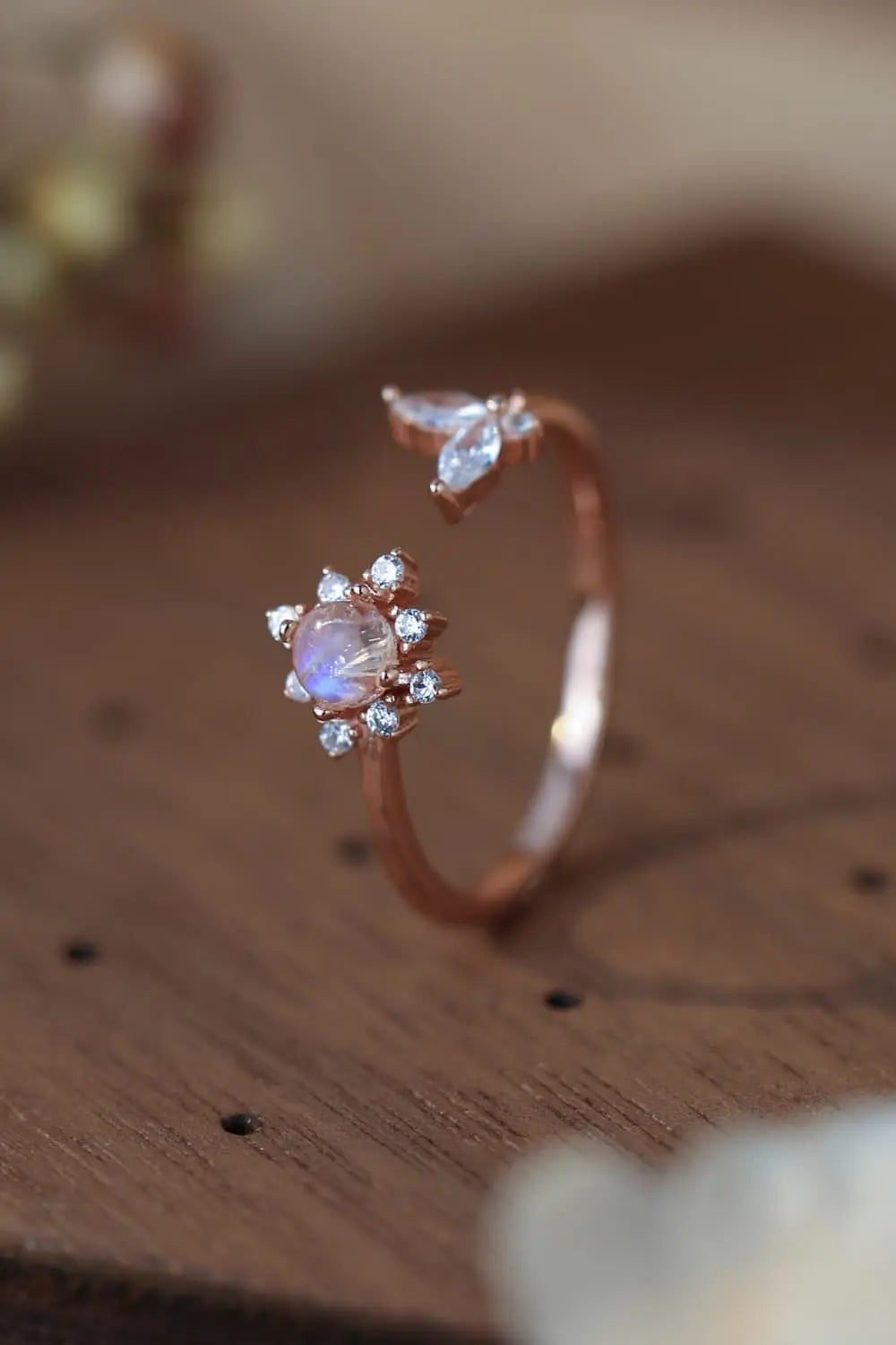 Lovcia Moonstone 18K Rose Gold-Plated Open Ring-Rings-Rose Gold-One Size-Rose Gold