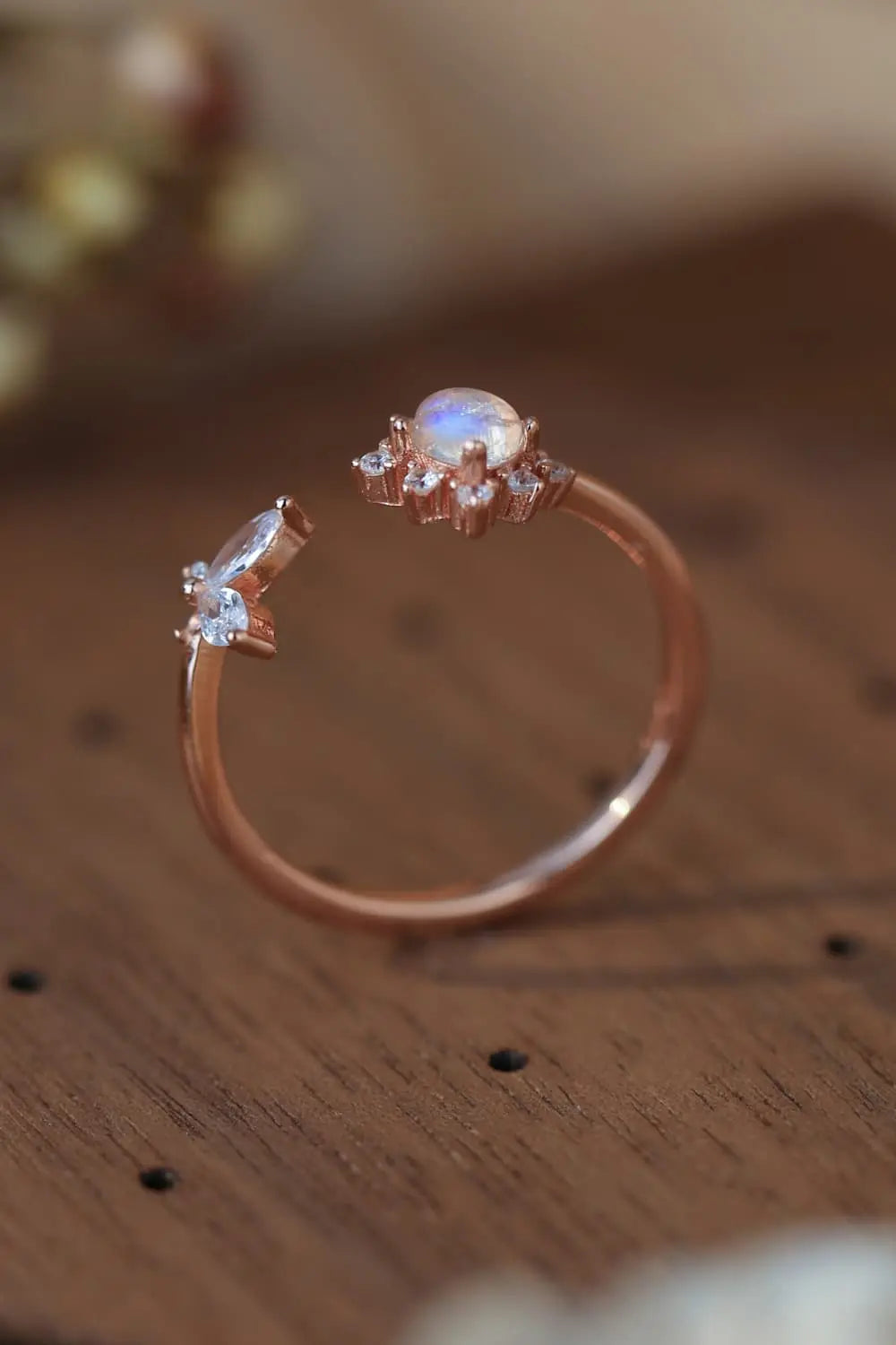 Lovcia Moonstone 18K Rose Gold-Plated Open Ring-Rings-Rose Gold-One Size-Rose Gold