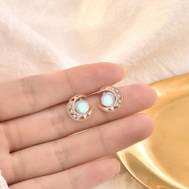 Lovcia Moonstone and Star CZ Crescent Moon Sterling Silver Earrings for Women-Earrings-Champagne Gold-Champagne Gold
