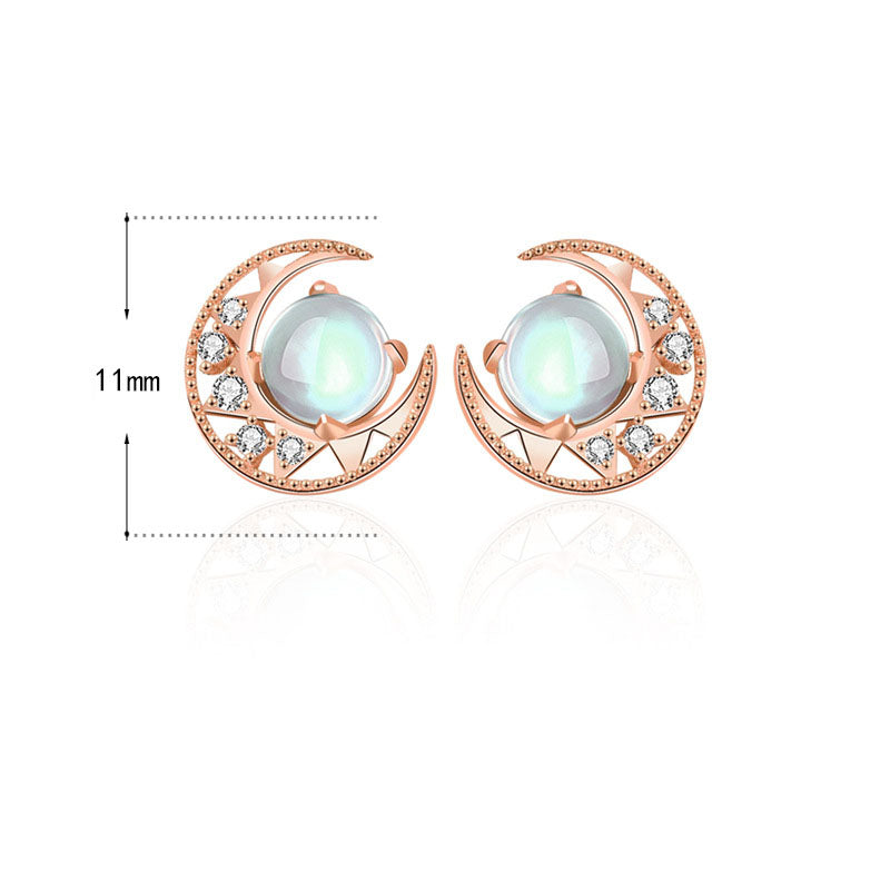 Lovcia Moonstone and Star CZ Crescent Moon Sterling Silver Earrings for Women-Earrings-Champagne Gold-Champagne Gold