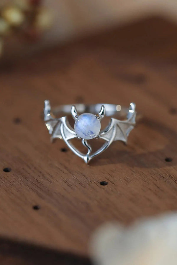 Lovcia Moonstone Bat 925 Sterling Silver Ring-Rings-Silver-6-Silver
