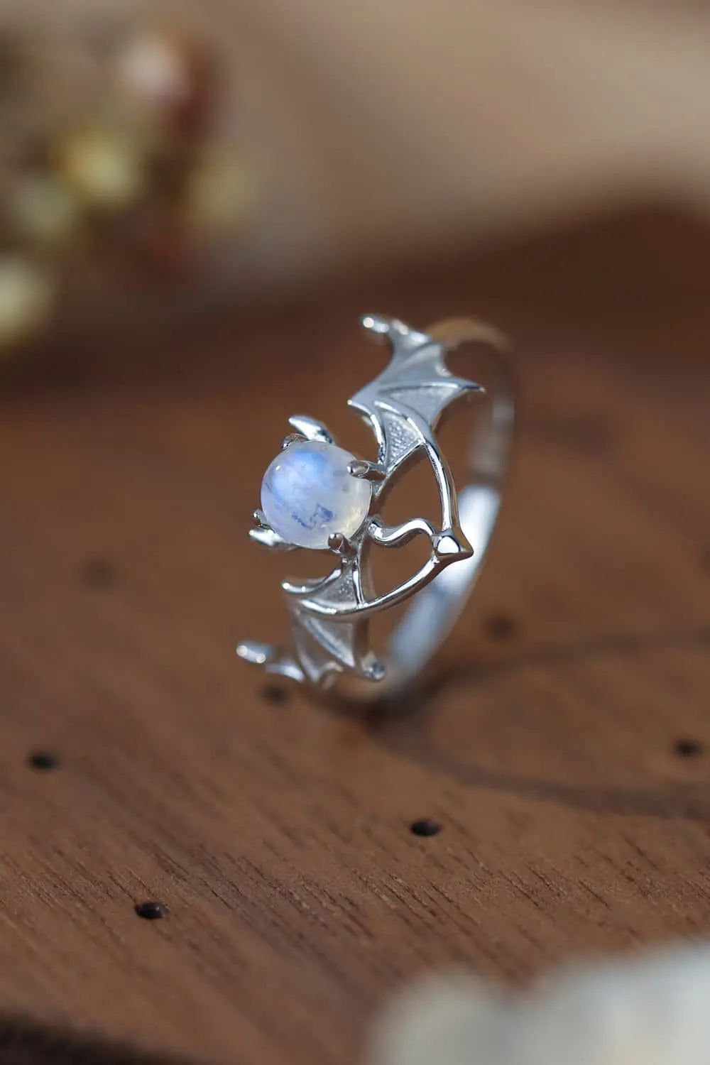 Lovcia Moonstone Bat 925 Sterling Silver Ring-Rings-Silver-6-Silver