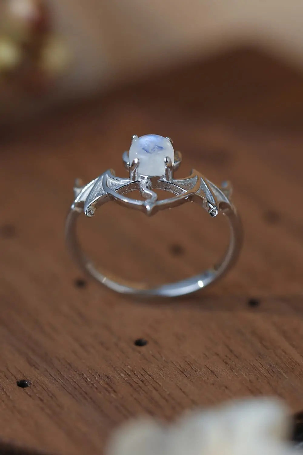 Lovcia Moonstone Bat 925 Sterling Silver Ring-Rings-Silver-6-Silver