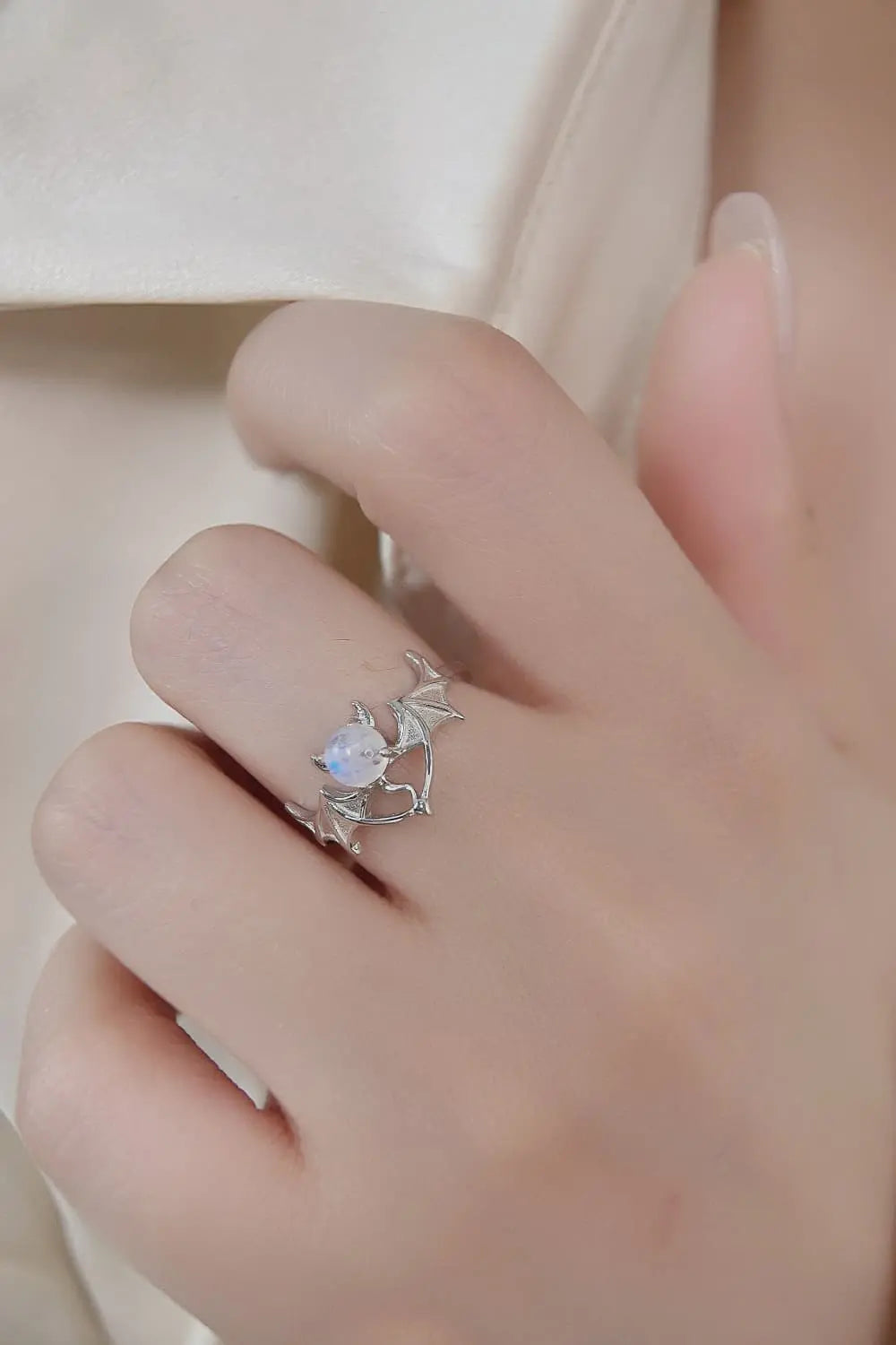 Lovcia Moonstone Bat 925 Sterling Silver Ring-Rings-Silver-6-Silver