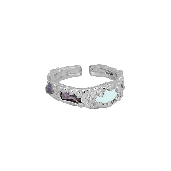 Lovcia Moonstone CZ Bubbles Ring 925 Silver Adjustable-Rings-Rhodium-Rhodium