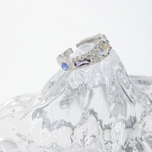 Lovcia Moonstone CZ Bubbles Ring 925 Silver Adjustable-Rings-Rhodium-Rhodium