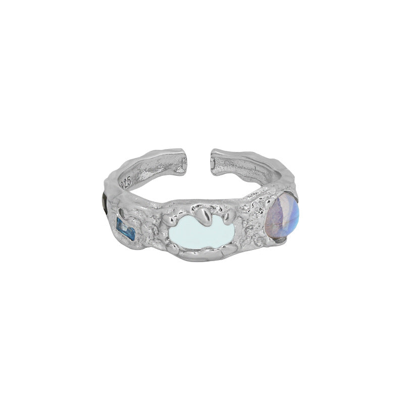 Lovcia Moonstone CZ Ring 925 Sterling Silver Adjustable-Rings-Rhodium-Rhodium