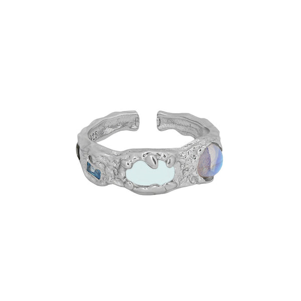 Lovcia Moonstone CZ Ring 925 Sterling Silver Adjustable-Rings-Rhodium-Rhodium