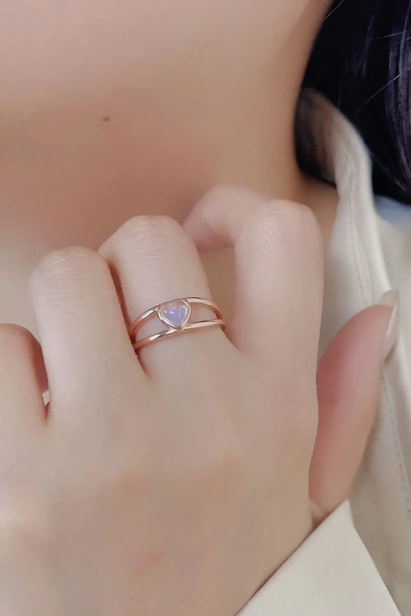Lovcia Moonstone Heart 925 Sterling Silver Ring-Rings-Rose Gold-6-Rose Gold