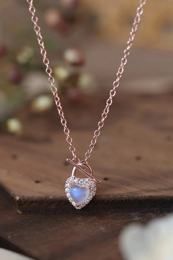 Lovcia Moonstone Heart Lock Pendant Necklace-Necklaces-Silver-One Size-Silver