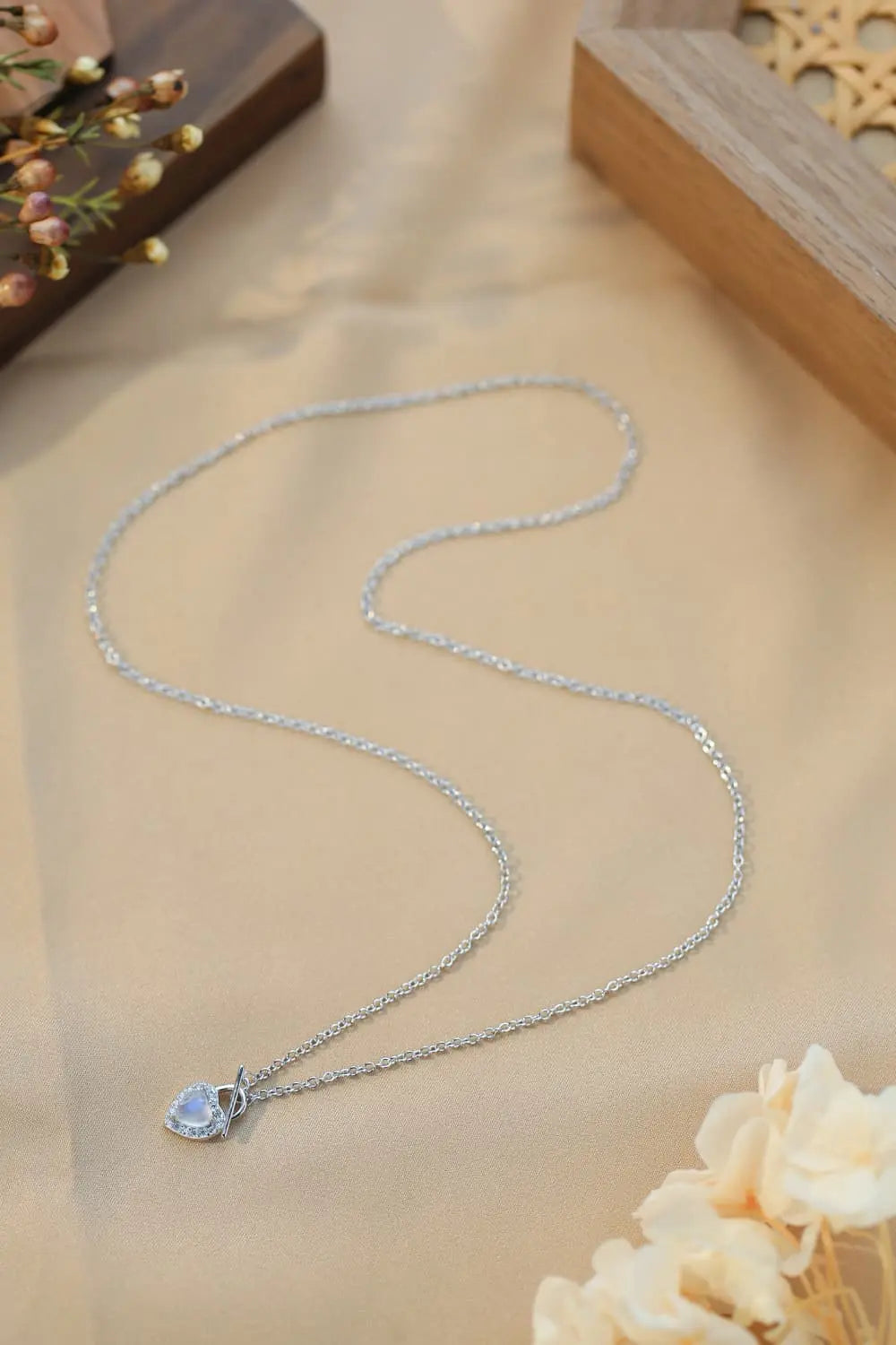 Lovcia Moonstone Heart Lock Pendant Necklace-Necklaces-Silver-One Size-Silver