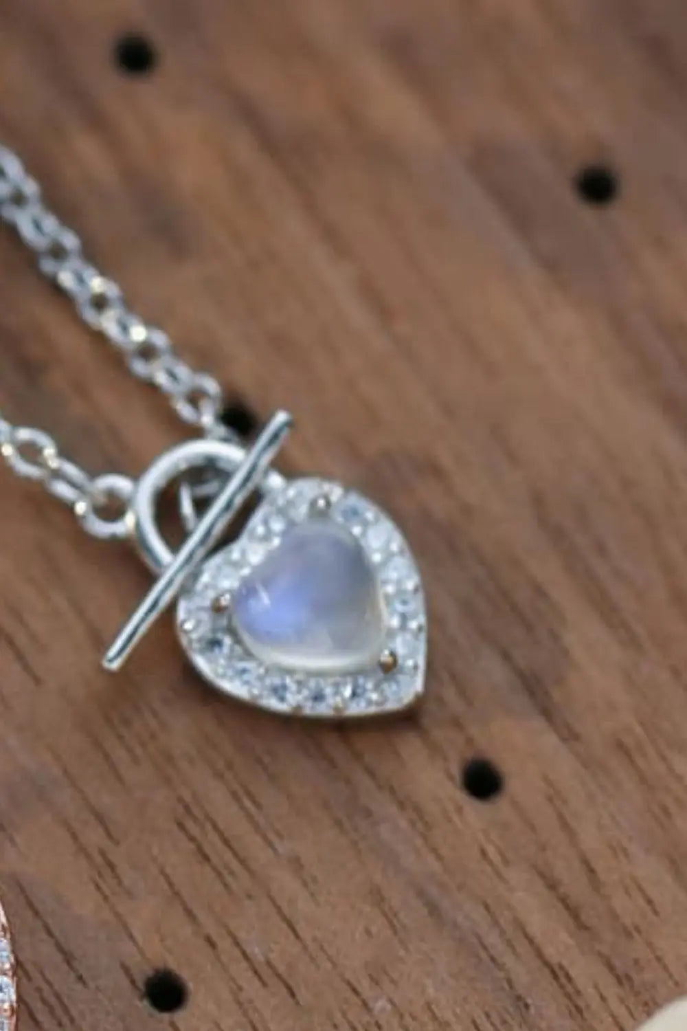 Lovcia Moonstone Heart Lock Pendant Necklace-Necklaces-Silver-One Size-Silver