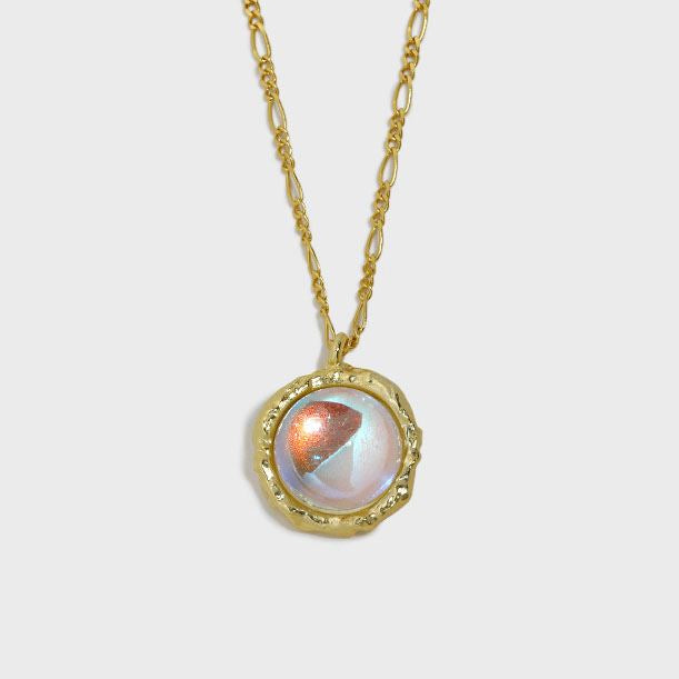 Lovcia Moonstone Necklace 16mm 925 Sterling Silver-Necklaces-Yellow Gold-Yellow Gold