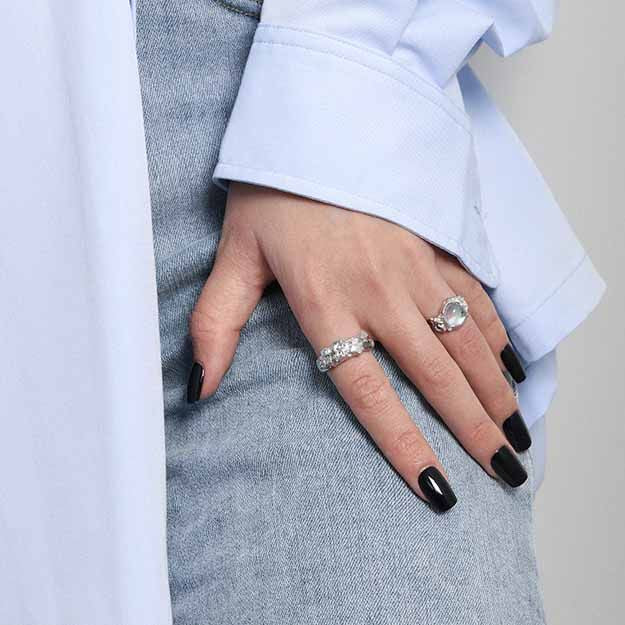 Lovcia Moonstone Ring Silver 925 Adjustable Open Size-Rings-