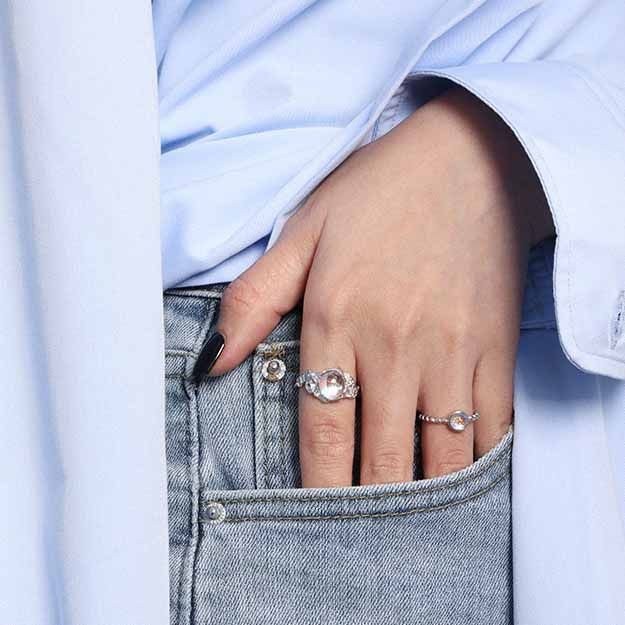 Lovcia Moonstone Ring Silver 925 Adjustable Open Size-Rings-