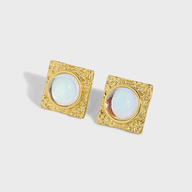 Lovcia Moonstone Sterling Silver Stud Earrings 12.2mm-Earrings-Yellow Gold-Yellow Gold