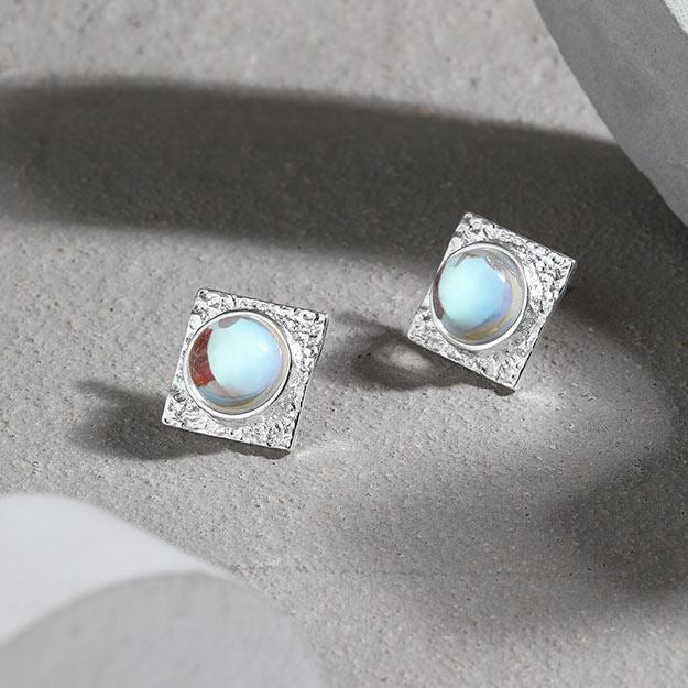 Lovcia Moonstone Sterling Silver Stud Earrings 12.2mm-Earrings-Yellow Gold-Yellow Gold