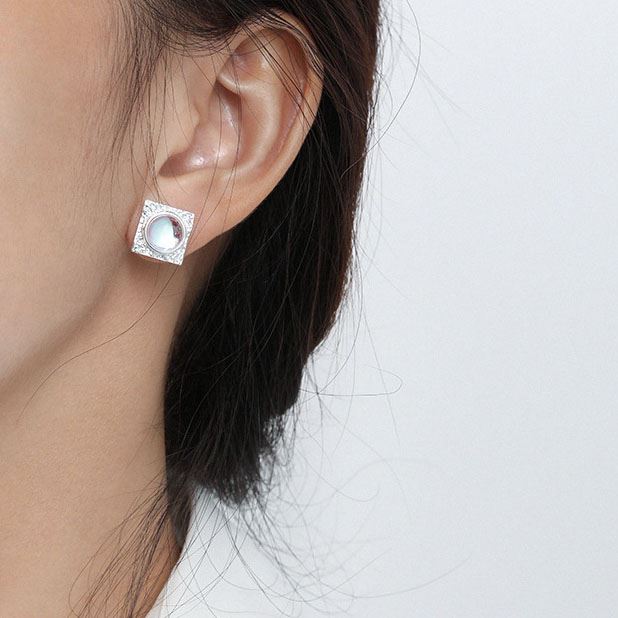 Lovcia Moonstone Sterling Silver Stud Earrings 12.2mm-Earrings-Yellow Gold-Yellow Gold