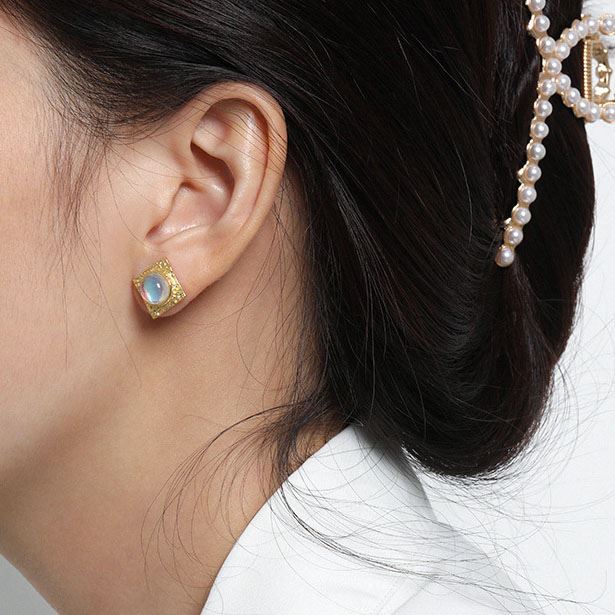 Lovcia Moonstone Sterling Silver Stud Earrings 12.2mm-Earrings-Yellow Gold-Yellow Gold