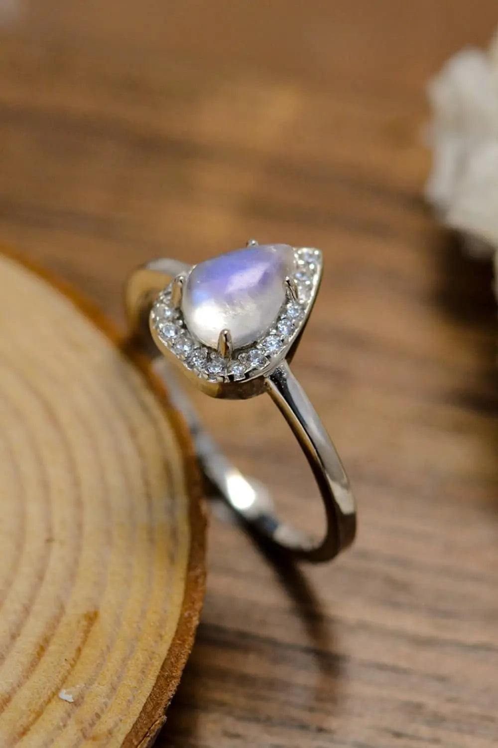 Lovcia Moonstone Teardrop 925 Sterling Silver Halo Ring-Rings-Silver-6-Silver