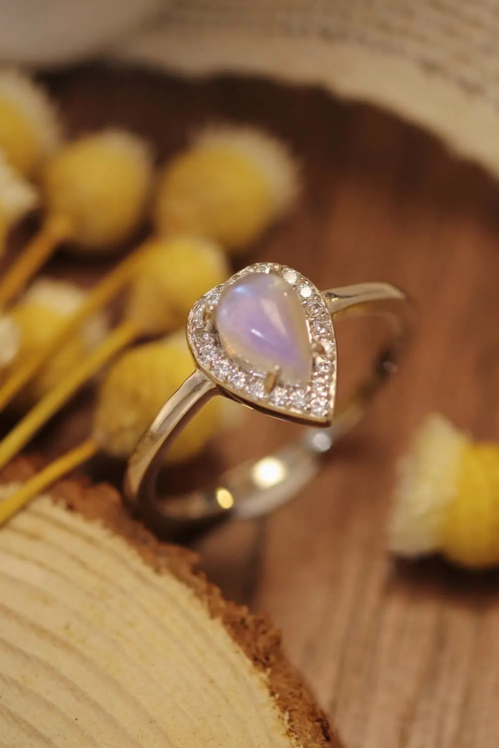 Lovcia Moonstone Teardrop 925 Sterling Silver Halo Ring-Rings-Silver-6-Silver