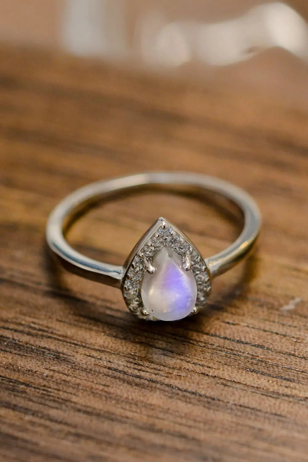 Lovcia Moonstone Teardrop 925 Sterling Silver Halo Ring-Rings-Silver-6-Silver