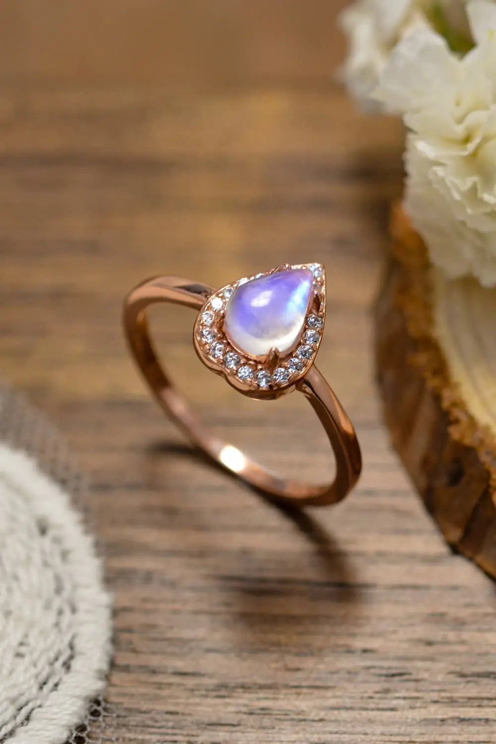 Lovcia Moonstone Teardrop 925 Sterling Silver Halo Ring-Rings-Silver-6-Silver