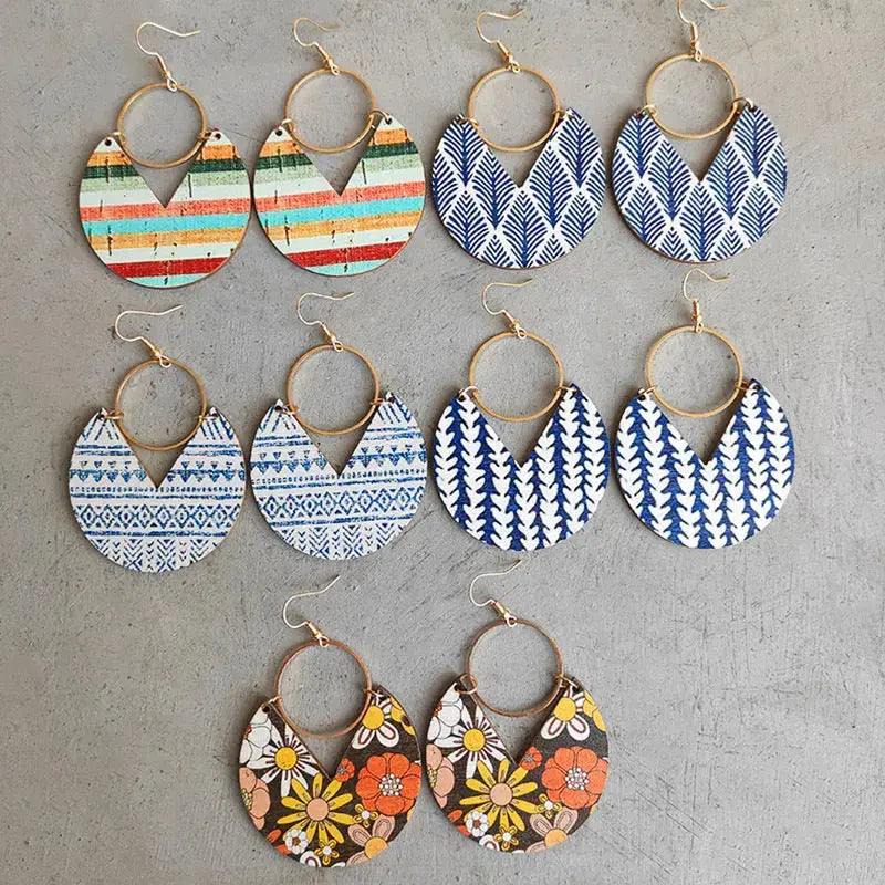 Lovcia Ms.Pac-Man Shape Wooden Dangle Earrings-Earrings-Style A-One Size-Style A