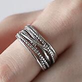 Lovcia Multi Layer Beads Twisted 925 Silver Adjustable Ring-Rings-Large Ring-Large Ring