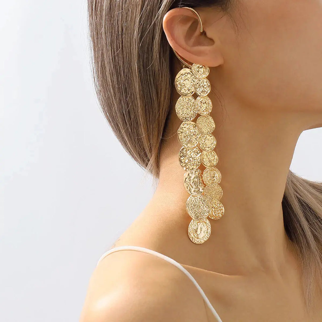 LOVCIA Multi-Layer Hammered Coin Shape Drop Earrings