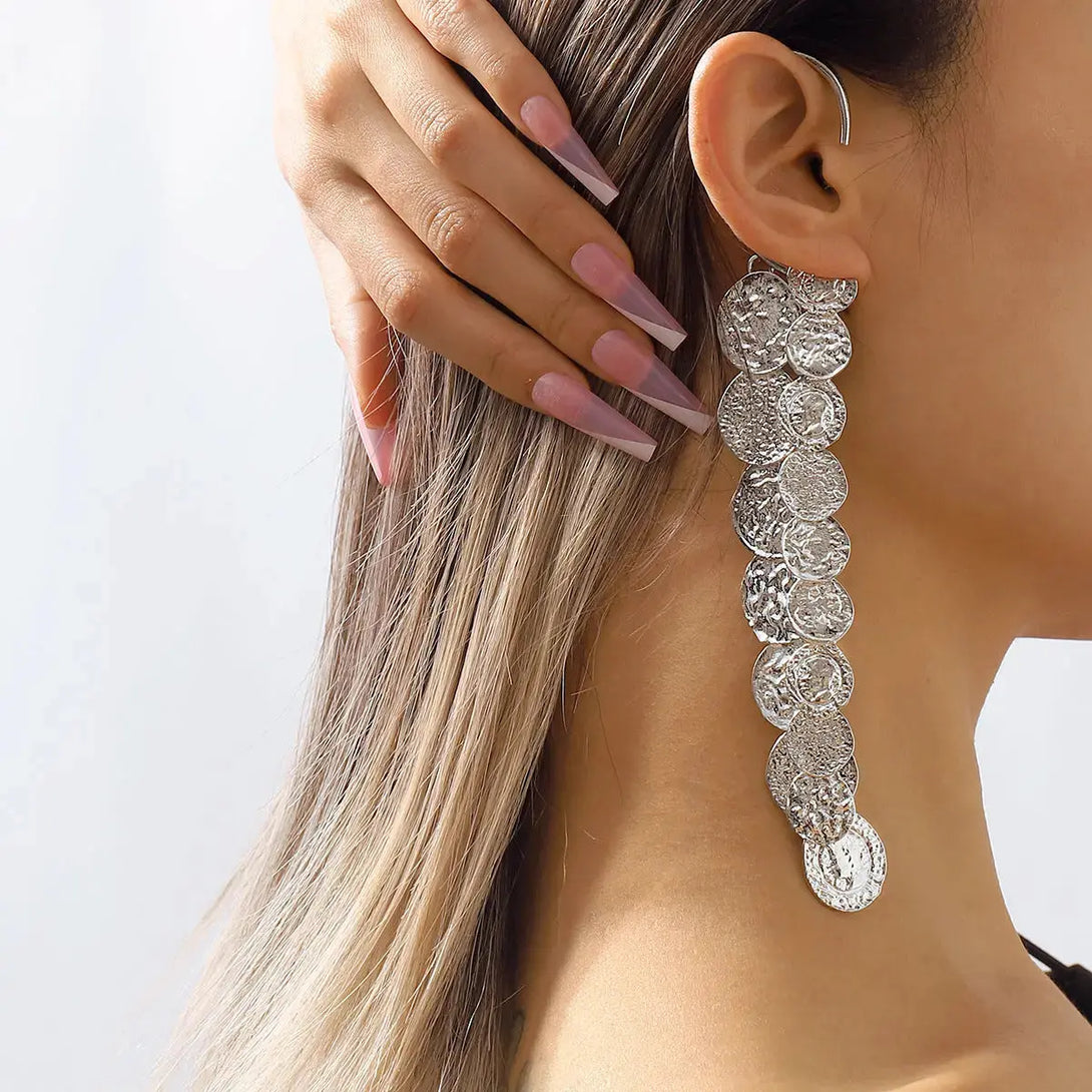 LOVCIA Multi-Layer Hammered Coin Shape Drop Earrings
