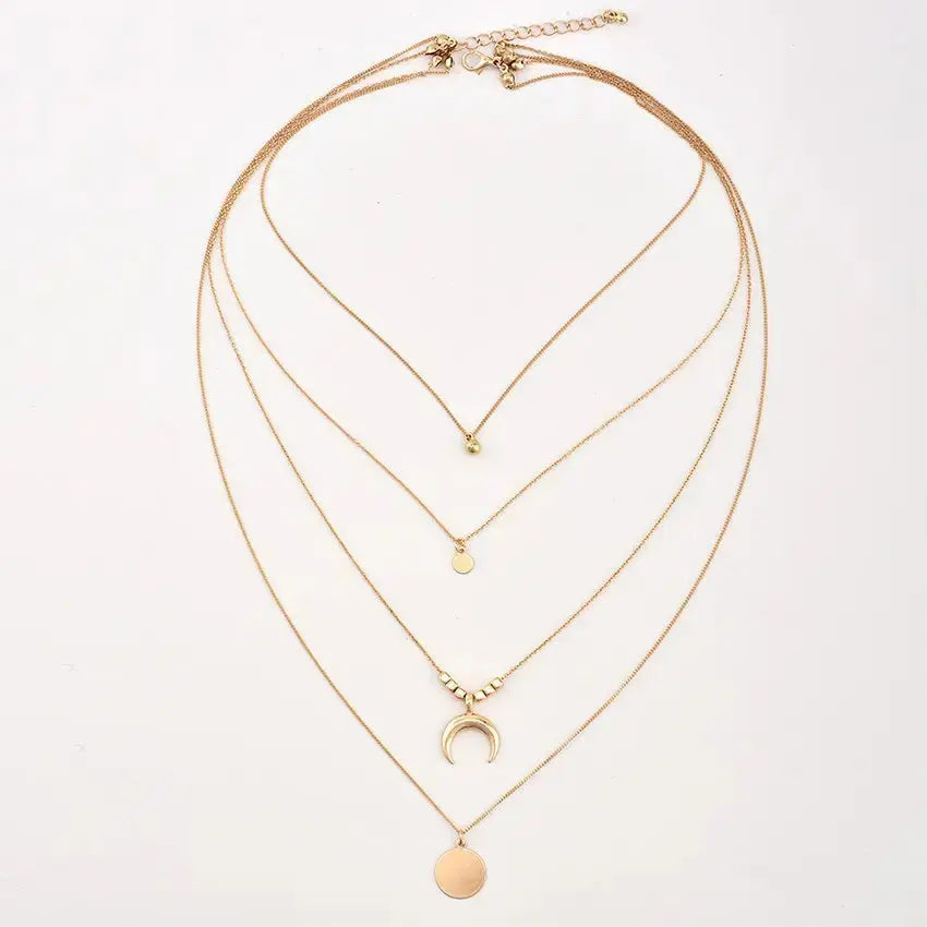 Lovcia Multi-layer Moon Pendant Necklaces for Women Bohemian Wafer Elegant Necklace-Necklaces-3cricle bundle-3cricle bundle