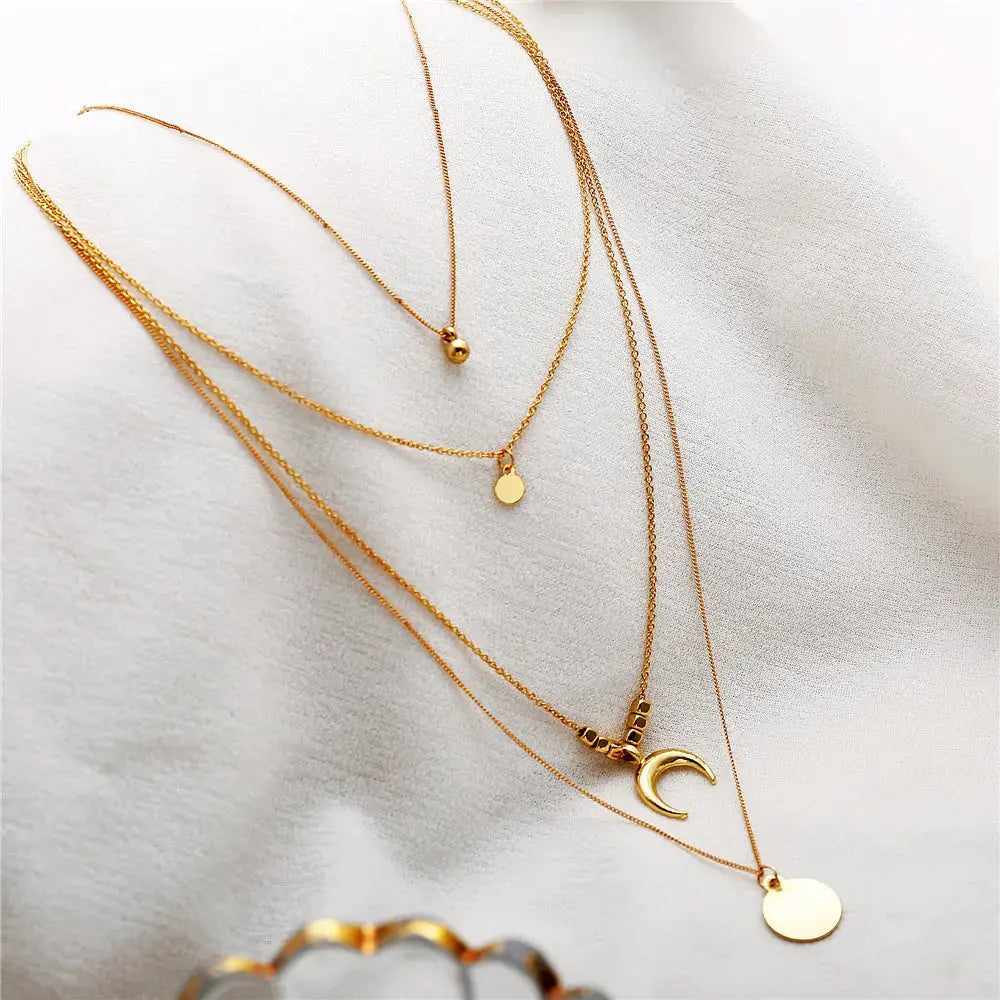 Lovcia Multi-layer Moon Pendant Necklaces for Women Bohemian Wafer Elegant Necklace-Necklaces-3cricle bundle-3cricle bundle