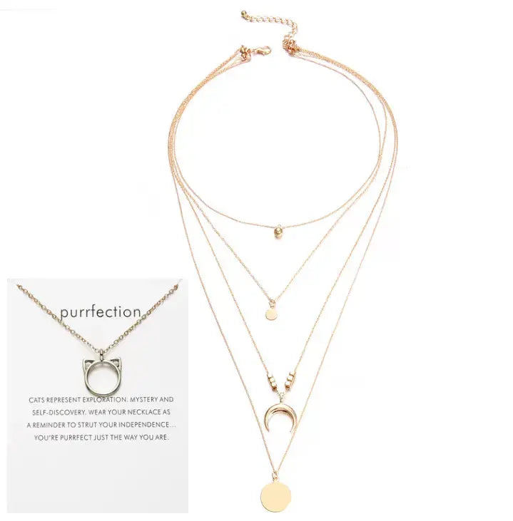Lovcia Multi-layer Moon Pendant Necklaces for Women Bohemian Wafer Elegant Necklace-Necklaces-Cat bundle-Cat bundle