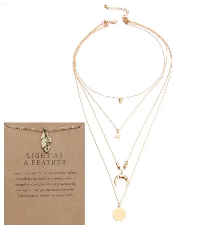 Lovcia Multi-layer Moon Pendant Necklaces for Women Bohemian Wafer Elegant Necklace-Necklaces-Leaves bundle-Leaves bundle
